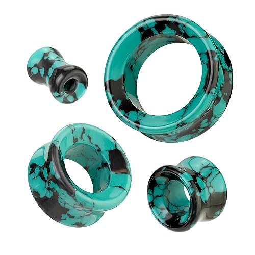 Ear gauges hollow organic stone Teal Howlite flesh tunnel eyelet plugs - style: 10mm-00 gauge