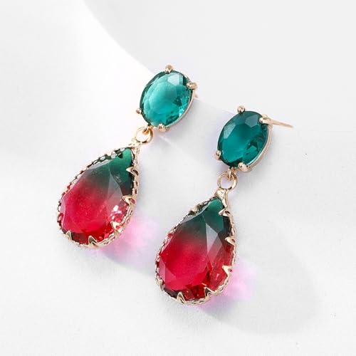 Crystal Earrings CXUEMH Teardrop Earrings for Women Blue and Green Dangle Earrings Elegant Earrings for Prom Emerald Green Earrings Formal Jewelry Crystal Drop Earrings - color: green and red