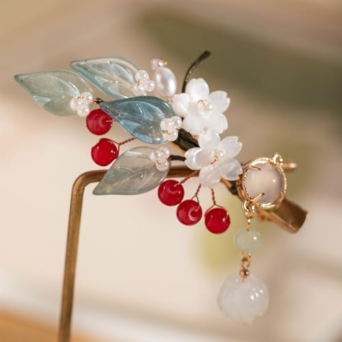 A Pair Wedding Hair Clips, Handmade Floral Design Crystal Hair Clips Pearl Barrettes, Rhinestones Flower Clips Pearl Headpieces Hair Pins Hair Accessories for Women Girls (Blue&Red) - color: Blue&Red