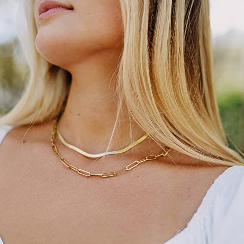 Layered Necklaces for Women - 14K Dainty Gold Plated Layering Chokers Necklaces Set Multilayer Delicate Necklace Trendy Adjustable Long Layered Necklaces for Women - style: 15 Paper Clip + Snack Chain