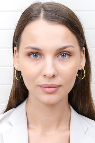 Hoops & Loops 925 Sterling Silver Twisted Hoop Earrings for Women - Hypoallergenic 14K Gold, Rose Gold, Black Flash Plated 2mm Thin Twist Design Round Click-Top Hoops, 15/20/25/30/35/40/50/60mm - color: Gold-30mm (1.2 inch)
