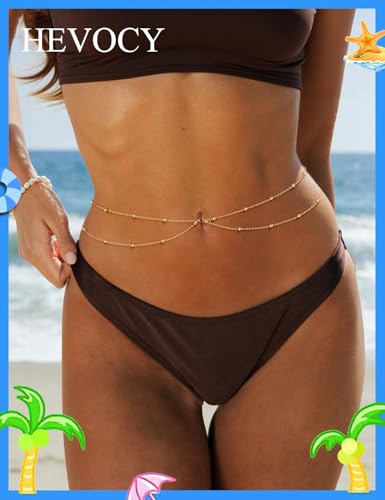 Gold Layered Waist Chain for Women, Adjustable Belly Chain | Adjustable layered waist chain for beach days, summer outfits, festivals, vacations, parties, and daily styling - style: Gold Style 1