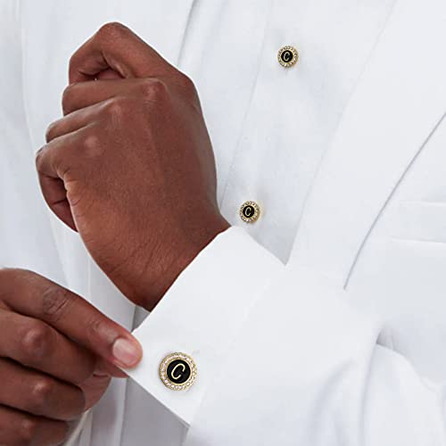 HAWSON 18K Gold Tone Initial Cufflinks for Men with Tuxedo Studs - Gift Boxed, Stylish Men's Jewelry Accessories for Weddings, Birthdays, Anniversaries, Father's Day - color: C-Cufflinks & Studs Set