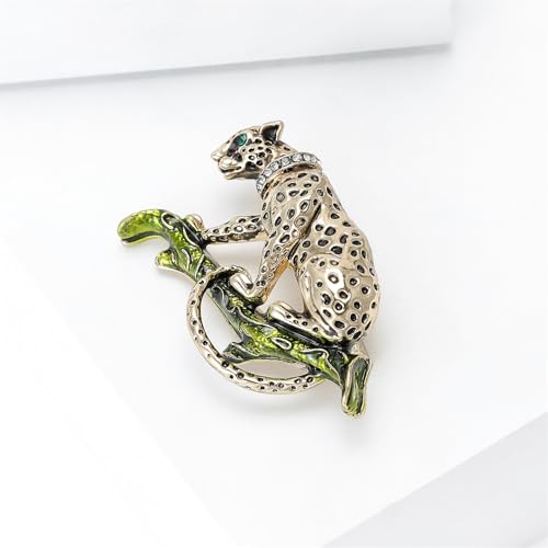 Luxury Crystal Tiger Brooch Pins for Women Men Vintage Gold-Tone Climbing Black Spots Leopard Brooch Fashion Panther Cougar Pin Suit Jackets Coat Animal Jewelry Gift - style: Gold Leopard