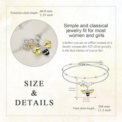 YAFEINI Anklet Bracelets for Women Girls Sterling Silver Hummingbird/Dragonfly/Butterfly Link Chain Anklets Jewelry Gifts - color: Layered bee anklets