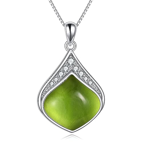 YAFEINI Teardrop Necklace Sterling Silver Filigree Irish Pendant Necklace Natural Stone Moonstone/Lapis Lazuli/Larimar/Moss Agate Necklace Jewelry - color: Peridot Teardrop necklace-august birthstone