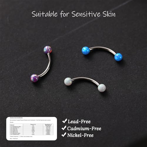 G23 Titanium Eyebrow Piercing Jewelry Eyebrow Rings Curved Barbell 16G Eyebrow Belly Button Ring Navel Rings Rook Daith Earrings Lip Ring Eyebrow Jewelry 6mm-12mm - color: 2PCS,Ball Shape White Opal+Disc Shape White Opal,Gold