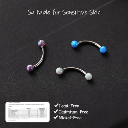 G23 Titanium Eyebrow Piercing Jewelry Eyebrow Rings Curved Barbell 16G Eyebrow Belly Button Ring Navel Rings Rook Daith Earrings Lip Ring Eyebrow Jewelry 6mm-12mm - color: 2PCS,Ball Shape White Opal+Disc Shape White Opal,Gold
