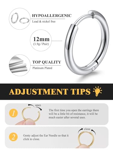 Small Hoop Earrings for Women 7-16mm Stainless Steel Huggie Earrings Lightweight - color: a. Silver A, size: Diameter 12mm