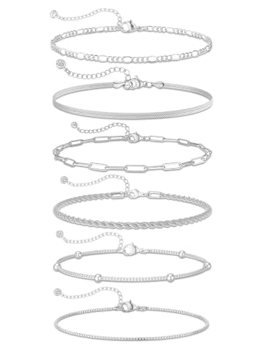 14K Gold/Silver Plated Anklets for Women Layered Anklet Set | Non Tarnish Waterproof Brass Ankle Bracelet, Adjustable Lightweight Dainty Hypoallergenic Chain, Beach Vacation Summer Gift - style: Style7