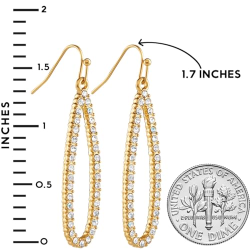 Simulated Diamond Teardrop Dangle Earrings for Women - Long Dangling CZ | Plated in Gold Tone or Silver Tone - color: 1.7" inch Teardrop - Gold