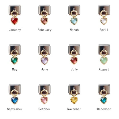Birthstone Heart Dangle Charm for 9mm Italian Charm Bracelet, Stainless Steel with Birth Stone, Birthday Gift - color: June