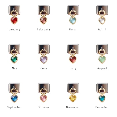 Birthstone Heart Dangle Charm for 9mm Italian Charm Bracelet, Stainless Steel with Birth Stone, Birthday Gift - color: May