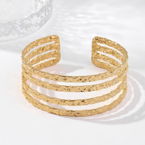 Multi-Layer Cuff Bracelet for Women Cross Wire Bracelets Open Wide Cuff Gold Bangle Bracelet - color: Gold 3