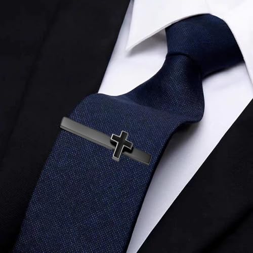 Tie Clips for Men Classic Tie Clip Set Necktie Tie Bar Clips jewelry Box Gift - color: Black