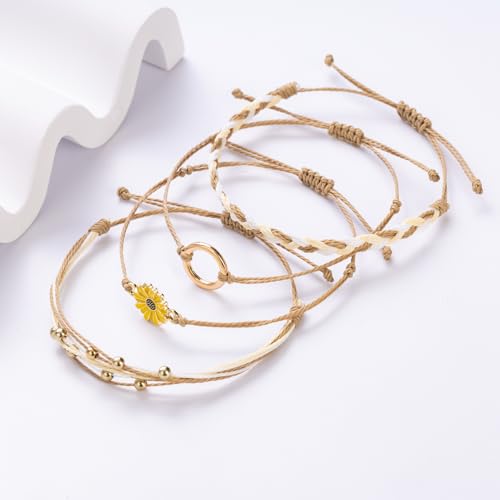 Sunflower Friendship Bracelets Boho Stackable String Bracelets Cute Trendy Gifts for Teen Girls Women - color: Sand