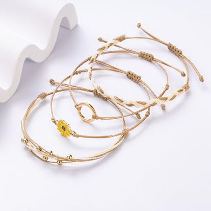 Sunflower Friendship Bracelets Boho Stackable String Bracelets Cute Trendy Gifts for Teen Girls Women - color: Sand
