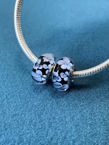 2pcs Authentic 925 Silver Murano Glass Flower Charms for Pandora Bracelets - color: 08-Black and White