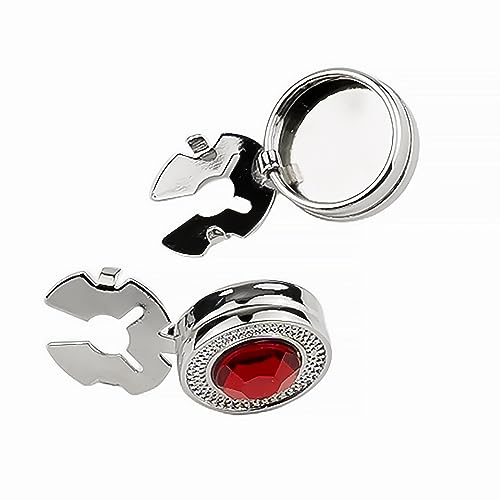 Mens Button Covers Tuxedo Shirt Cufflinks Alternative | Fake cufflinks and alternative fashion jewelry accessories for mens formal business dress shirts suits and groomsmen - color: H Silvery red