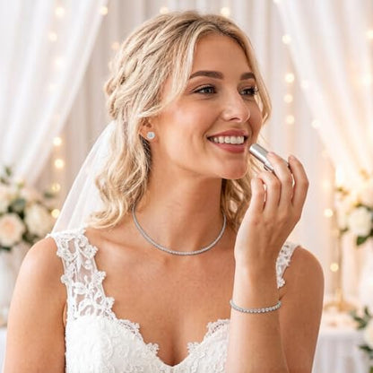 Silver Tennis Necklace and Bracelet Set for Women Wedding Jewelry Sets for Brides Earrings Prom Bridesmaid Jewelry - color: Silver01