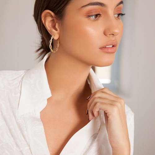 Gold Hoop Earrings for Women 14K Gold Earrings for Women | Twist CZ Gold Hoop Earrings 14K Gold Hoop Earrings Hypoallergenic Lightweight Gold Hoop Earrings for Women 20/25/30/40/50mm - size: 40MM