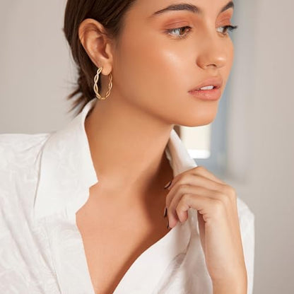 Gold Hoop Earrings for Women 14K Gold Earrings for Women | Twist CZ Gold Hoop Earrings 14K Gold Hoop Earrings Hypoallergenic Lightweight Gold Hoop Earrings for Women 20/25/30/40/50mm - size: 40MM