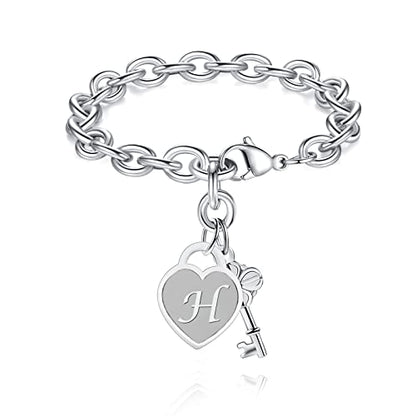 TONY & SANDY Initial Charm Bracelets for Girls Women Stainless Steel A-Z Bracelet Personalized Gifts Birthday Graduation Easter Basket Stocking Stuffers for Teens Girls Women Jewelry - style: H