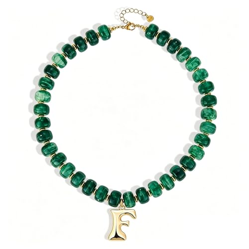 Initial Beaded Necklaces for Women,14K Gold Plated Bubble Letter Pendant Jewelry Gifts - color: acrylic neccklace-f