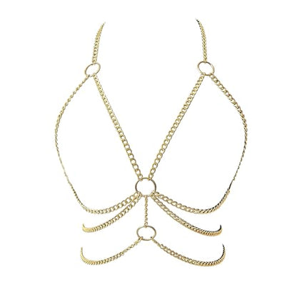 Simple Metal Chunky Bra Body Chain Jewelry Sexy Crossover Harness Chest Chain Summer Beach Bikini Multi-layered Waist Chain Body Jewelry for Women - color: Gold