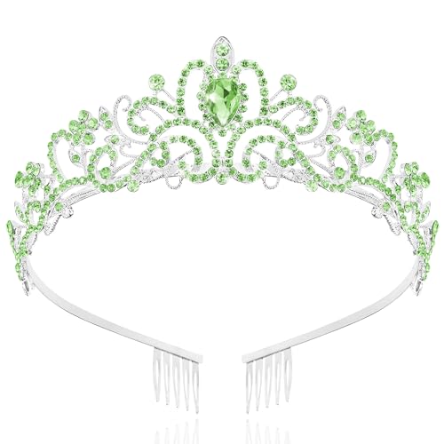 TAROSE Tiaras for Women, Birthday Crown and Sash for Girls | Birthday Sash Sunglasses Outfit, Birthday Gift for Women Girls, Goddess Crown Bride/Halloween/Prom/Party/Costume - color: 1 J. Silver+green