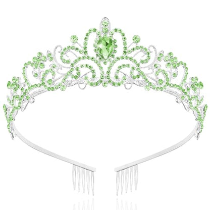 TAROSE Tiaras for Women, Birthday Crown and Sash for Girls | Birthday Sash Sunglasses Outfit, Birthday Gift for Women Girls, Goddess Crown Bride/Halloween/Prom/Party/Costume - color: 1 J. Silver+green