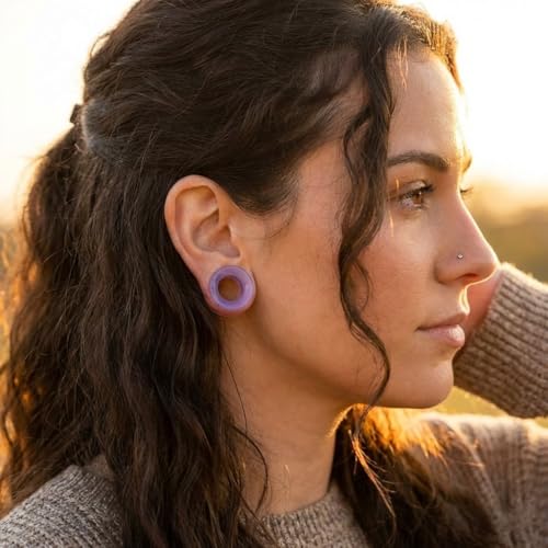 Lavender Opalite hollow Glass Ear Plug gauges ear tunnel gauges includes sizes 2 gauge though 25mm 1 inch ear stretching gauges stretching jewerly piercing plugs 00 gauge - size: 6 mm (2 gauge)