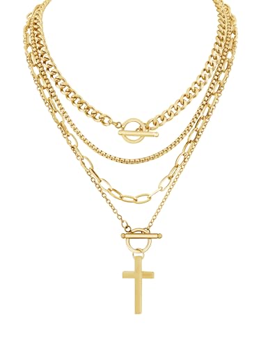 Sacina Goth Layered Cross Choker Necklace, Gothic Punk Grunge Emo Necklace, Christmas Jewelry Gift for Women - color: Gold