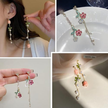 9 Pairs Flower Dangle Earrings for Women Hypoallergenic Pearl Leaf Floral Tassel Earrings Trendy Statement Long Drop Earrings Jewelry Gifts