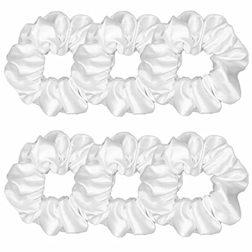 6 Pcs Satin Silk Scrunchies - Soft Hair Ties, Fashion Hair Bands, Bows, Elastic Bracelets, Ponytail Holders Hair Accessories for Women and Girls (4.5 Inch, Pure White) - color: Pure White