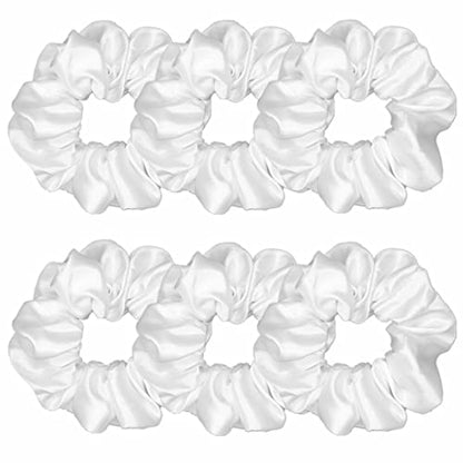 6 Pcs Satin Silk Scrunchies - Soft Hair Ties, Fashion Hair Bands, Bows, Elastic Bracelets, Ponytail Holders Hair Accessories for Women and Girls (4.5 Inch, Pure White) - color: Pure White