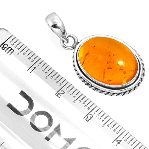 Chunky Natural Gemstone Pendant Necklace For Women Onyx, Turquoise, Amber, Garnet Oval Boho Genuine 925 Sterling Silver Handmade Jewelry - color: Amber