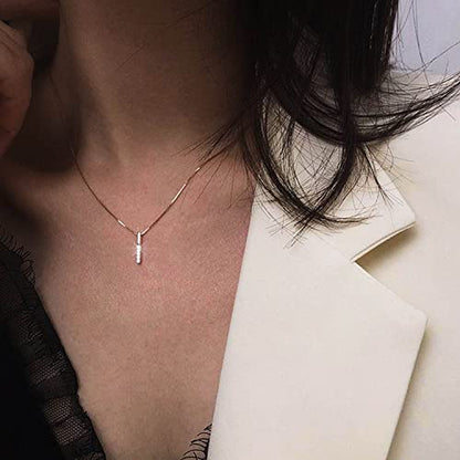 925 Silver Adjustable Necklace Circle Minimalist Enamel Tiny Heart Cactus Triangle Pendant Dainty Choker for Women - color: Mini Bar