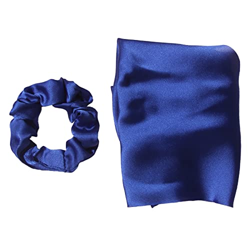 Pack of 2 Knotted Bow Hair Scrunchies Elastic Hair Scarf Hair Ties Bands Satin Hair Ribbon Scrunchy Ponytail Holder for Women and Girls,Hair Scarf Scrunchies,Hair Accessories (Royal Blue) - color: Royal Blue