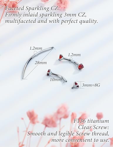 Eyebrow Piercing Jewelry F136 Titanium Internally & externally Threaded Curved Barbell Vertical Labret Lip Jewelry Ear Rook Navel Belly Button Ring Women Men 20g 18g 16g 6mm/8mm/10mm/12mm - color: 10mm F136 titanium Eyebrow Rings 16G Red