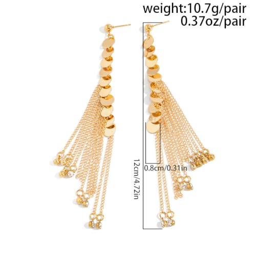 Gold Disc Tassel Dangle Drop Earrings for Women Layered Sequins Dangling Earring Sparkling Hanging Statement Jewelry Gift - color: gold1