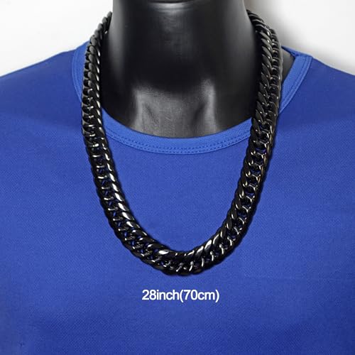 Men Curb Chain Necklace Stainless Steel/sliver/black/gold Chunky Double Tight Cuban Link Hip Hop Neck Chains for Men,width:22MM 18inch-32inch 8 Length Options - color: black, size: 28