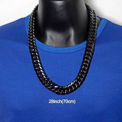 Men Curb Chain Necklace Stainless Steel/sliver/black/gold Chunky Double Tight Cuban Link Hip Hop Neck Chains for Men,width:22MM 18inch-32inch 8 Length Options - color: black, size: 28