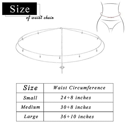 Waist Chain Silver Beads Belly Chain Gold silver Women Dainty Body Jewelry Accessories - color: silver sun - 24 + 8 in