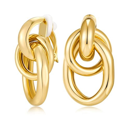 Gold Geometric Clip On Earrings for Women Chunky Gold Knot Link Clip Earrings Trendy Jewelry - color: Gold-A