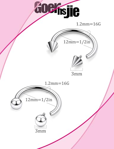ASTM F136 Titanium 20/18/16/14/12/8/6/4/2g Internally Threaded Horseshoe Nose Septum Ring Gauge Earrings Lip Rings Prince Albert Jewelry Hoop Piercings for Women Men - size: 16g*12mm