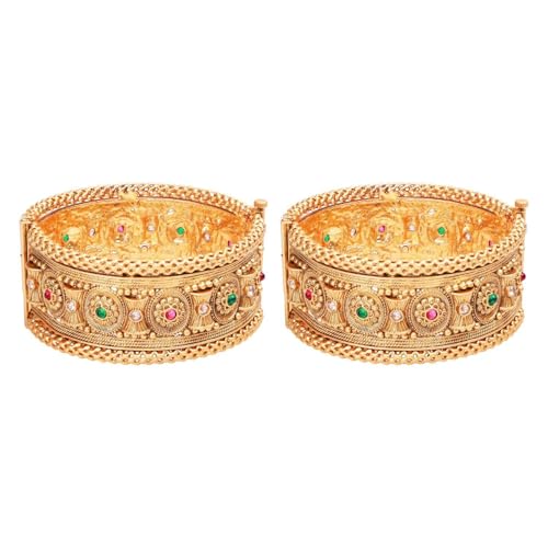 Efulgenz Indian Bridal Wedding Bollywood Big Broad Bracelet Bangle Set - color: Gold Multi, size: 2-8