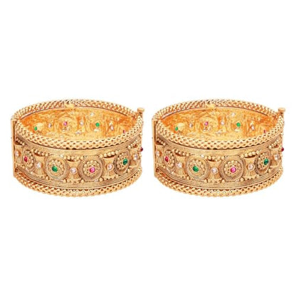 Efulgenz Indian Bridal Wedding Bollywood Big Broad Bracelet Bangle Set - color: Gold Multi, size: 2-8