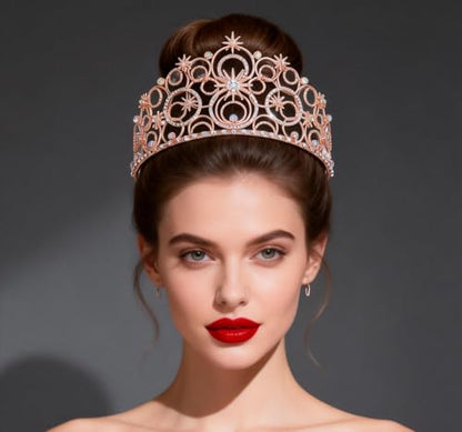 Crystal Crowns for Women, Crystal Bubble TiaraBride Royal Queen Headband Princess Headpieces for Women Bridal Wedding Prom Birthday Party Crowns - color: Rose Gold