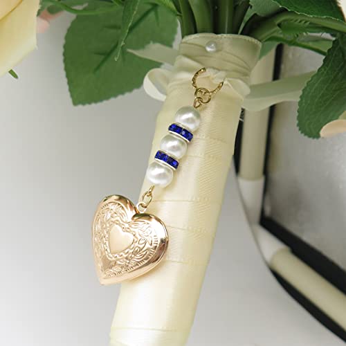 IDLAN Locket for Bouquet - Memorial Wedding Gift Bride Pendant Keepsake Something Blue - style: Heart Locket
